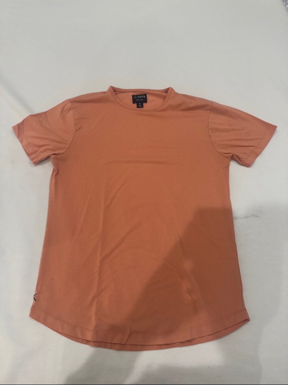Cuts Clothing Short Sleeve Crew in Terracotta Orange Curved Hem